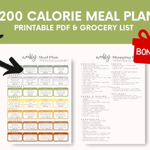 1200 Calorie Meal Plan Printable PDF | 7-Day Low-Calorie Portion Planner | Clean Eating Meal Prep Chart & Grocery List