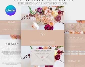 Floral Wedding Website Template: Editable Canva Design (PDF Guide Included)