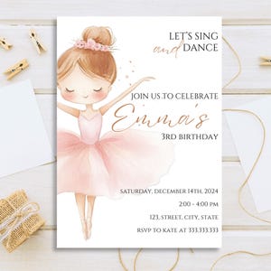 Editable Ballerina Birthday Invitation, Tutu Cute Birthday Invitation, Ballet Birthday Invitation, Dance And Twirl Invitation, Customizable