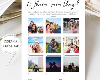 Where Were They Bridal Shower Game, Minimalist Photo Guessing Game Card, Printable Couples Shower Game, Canva Editable Download