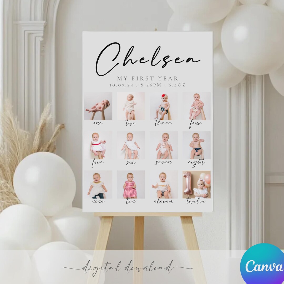 First Birthday Photo Poster Template: Modern Printable (instant