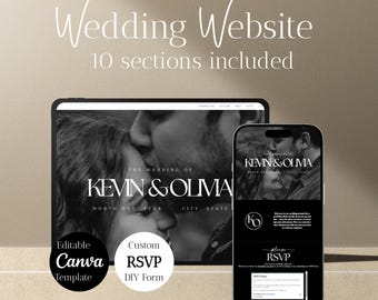 Elegant Wedding Website Template Canva Wedding Web Invitation, Online RSVP, Instant Download, Black White