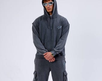 Unisex Oversize Washed Trainingspak – Hoodie & Joggers Streetwear – Grijs, Zwart, Khaki