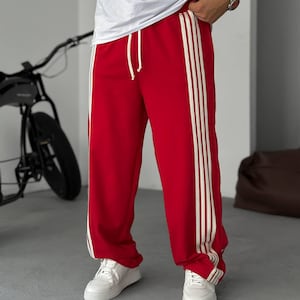 Pantalones Snap Button Retro – Jogging Ancho Unisex, 90s Tearaway Streetwear Rojo, Negro, Azul