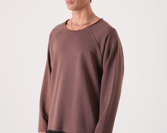 Uniseks Oversized Raglan Sweatshirt met Ruwe Zoom – Minimalistische Streetwear Pullover