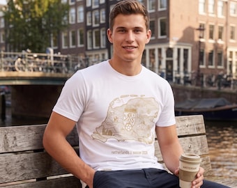 Netherlands Soccer 2026 T-Shirt, Gold Holland Football Tee, World Cup 2026 Map Graphic Shirt, Gift for Soccer Fan, Unisex White Crewneck Tee
