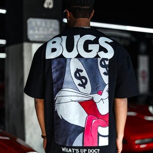 Cartoon Kaninchen Geld Grafik T-Shirt aus Baumwolle, What's Up Doc Style