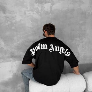 T-shirt en coton style Palm Angels / T-shirt noir avec imprimé au dos