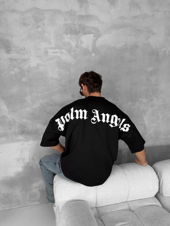 Tシャツ・カットソー PALM ANGELS OVERSIZED COTTON T-SHIRT WITH PALMS PRINT Palm Angels Men's Oversized T-shirt – Cream Cotton Tee With