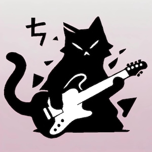 Machine embroidery design.Black cat love music with guitar.