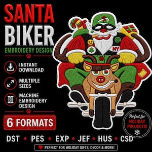 Biker Santa Christmas Reindeer Machine Embroidery Design