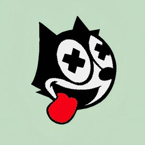 Machineborduurwerk. Felix the Cat-gezicht.