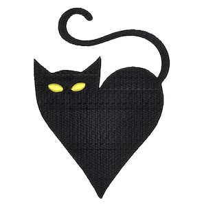Machine embroidery design.Black cat in the shape of a heart.