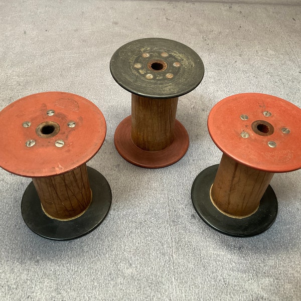 Set of 3 Wooden Spools Red and Black - 3” diameter