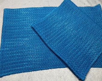 Placemats cotton yarn Hand woven Sets of 2 hand dyed Azure Blue