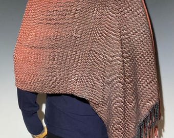 Poncho Shawl Handwoven Hand Dyed Tencel Black Salmon