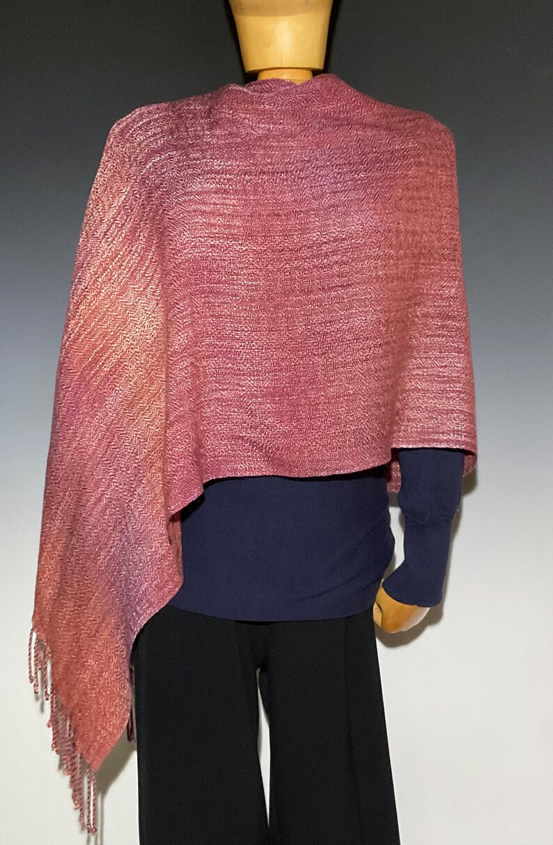 Poncho Shawl Handwoven Hand Dyed Tencel afbeelding 2