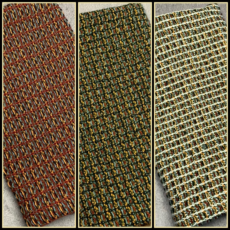 May include: Three woven kitchen towels with a geometric pattern. The towels are in shades of red, green, and white.