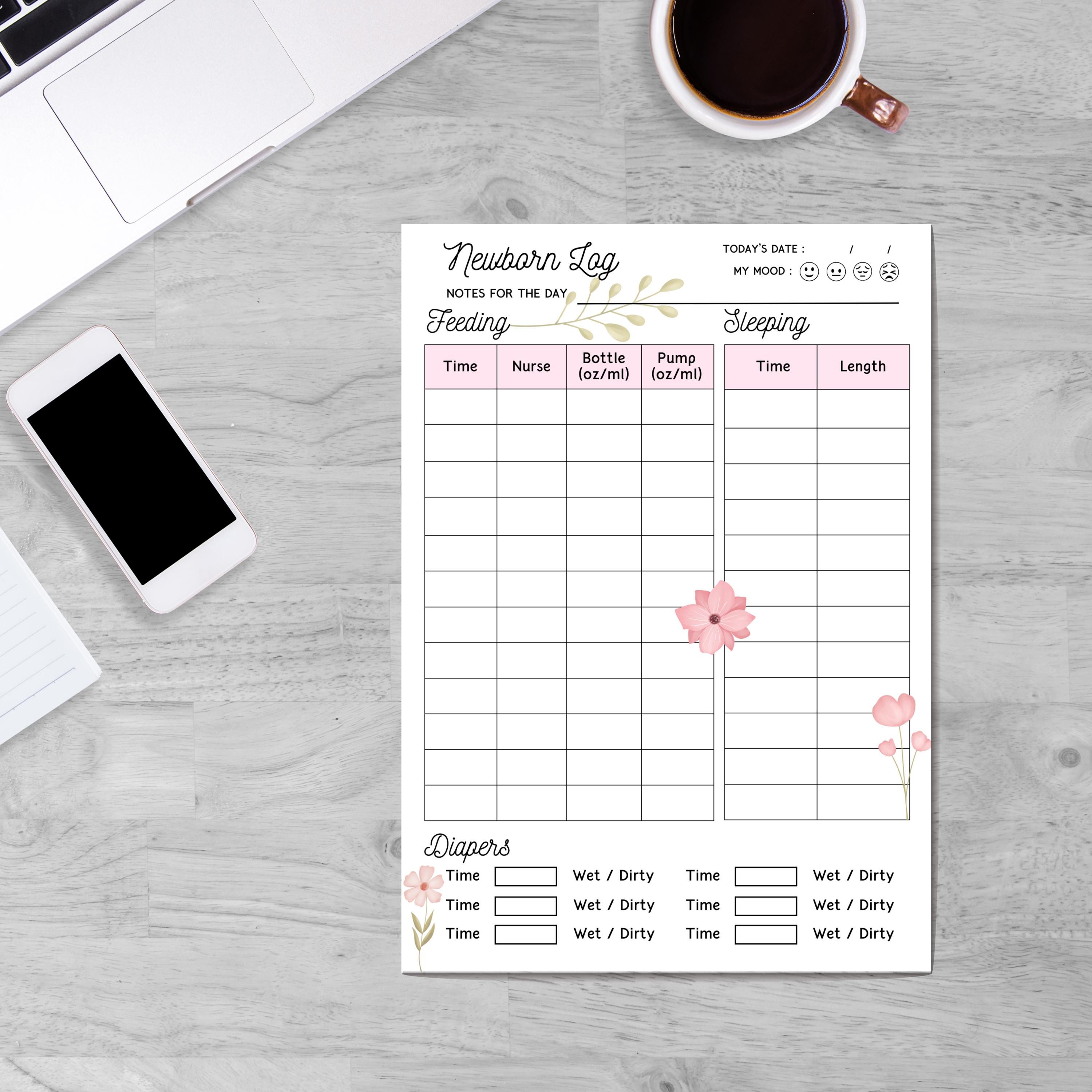 Printable Newborn Log Daily Baby Tracker for Feeding, Sleeping & Diaper Changes Baby Care ...