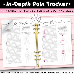 Pijntracker afdrukbare Bullet Journal A5 medische planner invoegen jaarlijks chronische ziekte symptoom record fibromyalgie artritis migraine logboek