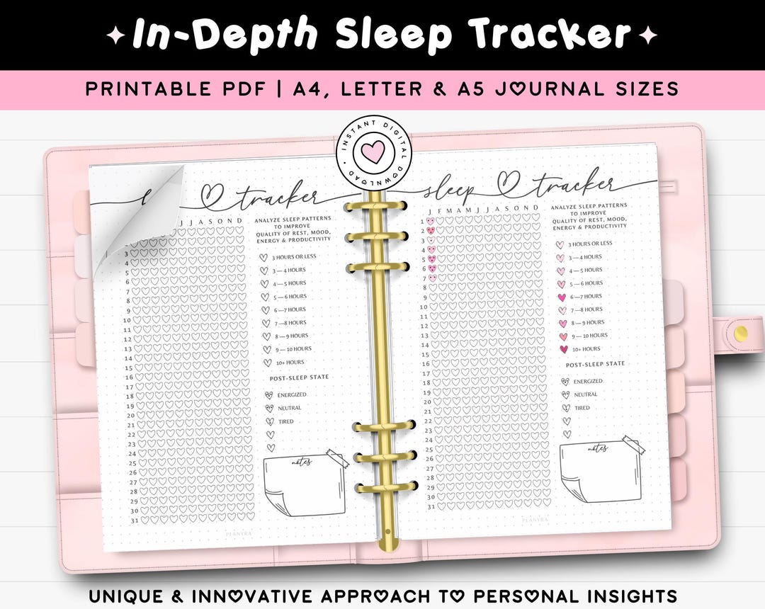 Sleep Tracker Printable Bullet Journal Page, A5 Planner Insert, Yearly ...