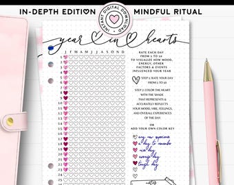 Year in Pixel Tracker Printable Journal A5 Planner Insert Daily Rating How Was Your Day Log Yearly Mood Chart Rate My Day Wellness Page