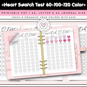Marker staal Test afdrukbaar Bullet Journal pagina A4 en A5 blanco kleurenkaartsjabloon 60 100 120 kleurenschaduw set hart schattig gezellig kleurplaat pdf