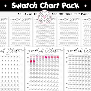 Marker Swatch Test Printable Alcohol Marker Color Chart, A4 A5 Blank Palette Template 100 Colour Shades Swatch Set Cute Cozy Coloring Kawaii