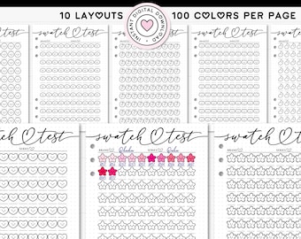 Marker Swatch Test Printable Alcohol Marker Color Chart, A4 A5 Blank Palette Template 100 Colour Shades Swatch Set Cute Cozy Coloring Kawaii
