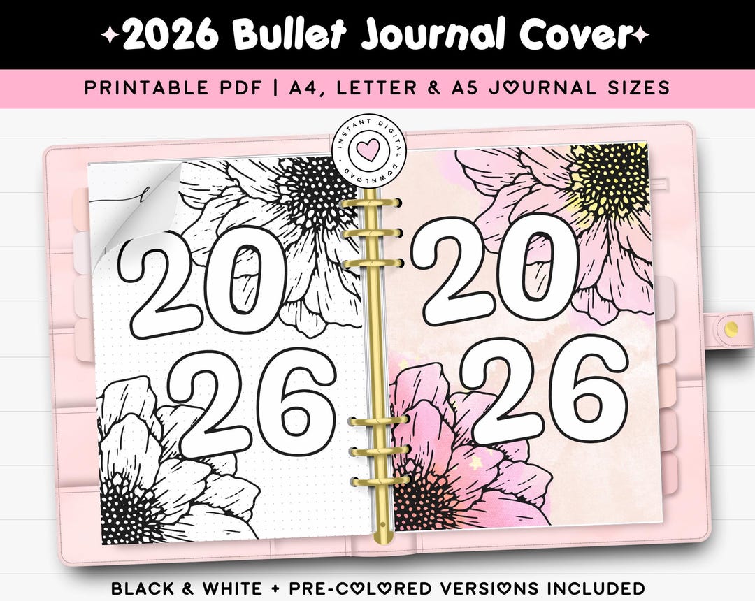 2026 Cover for Printable Bullet Journal, A4 A5 Planner Title Page ...