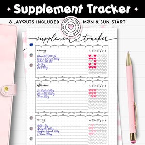 Weekly Supplement Tracker - Printable Journal Page - Wellness Planner Insert - Daily Vitamin Log - Pill Intake Checklist for Health Binder