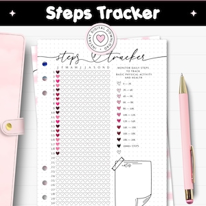 Step Tracker Printable Health Journal A5 Planner Insert Yearly Step Count Log Track Daily Fitness Activity Walking Habit Chart Mobility PDF