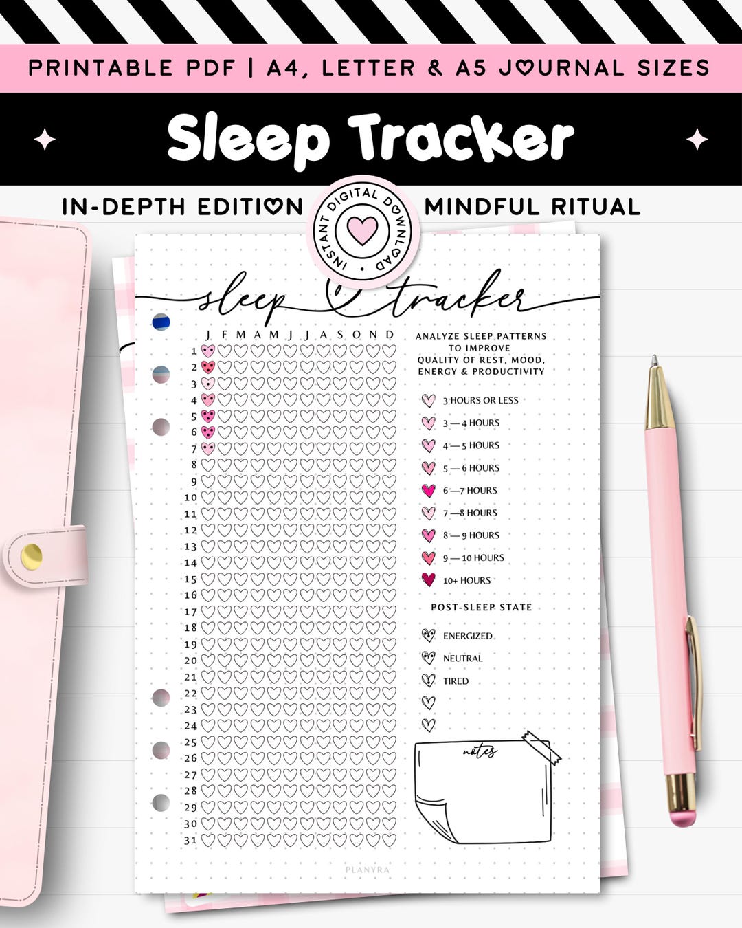 Sleep Tracker Printable Journal A5 Self-care Planner Insert Yearly ...