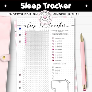 Diario imprimible de seguimiento del sueño, inserto de planificador de autocuidado A5, registro anual de horas de sueño y siesta, gráfico de calidad del descanso diario, análisis del ciclo del sueño