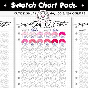 Marker Swatch Test Printable Journal Page A4 & A5 Blank Color Chart Template 60 100 120 Colour Shade Set Tracker Donut Adult Cozy Coloring image 1