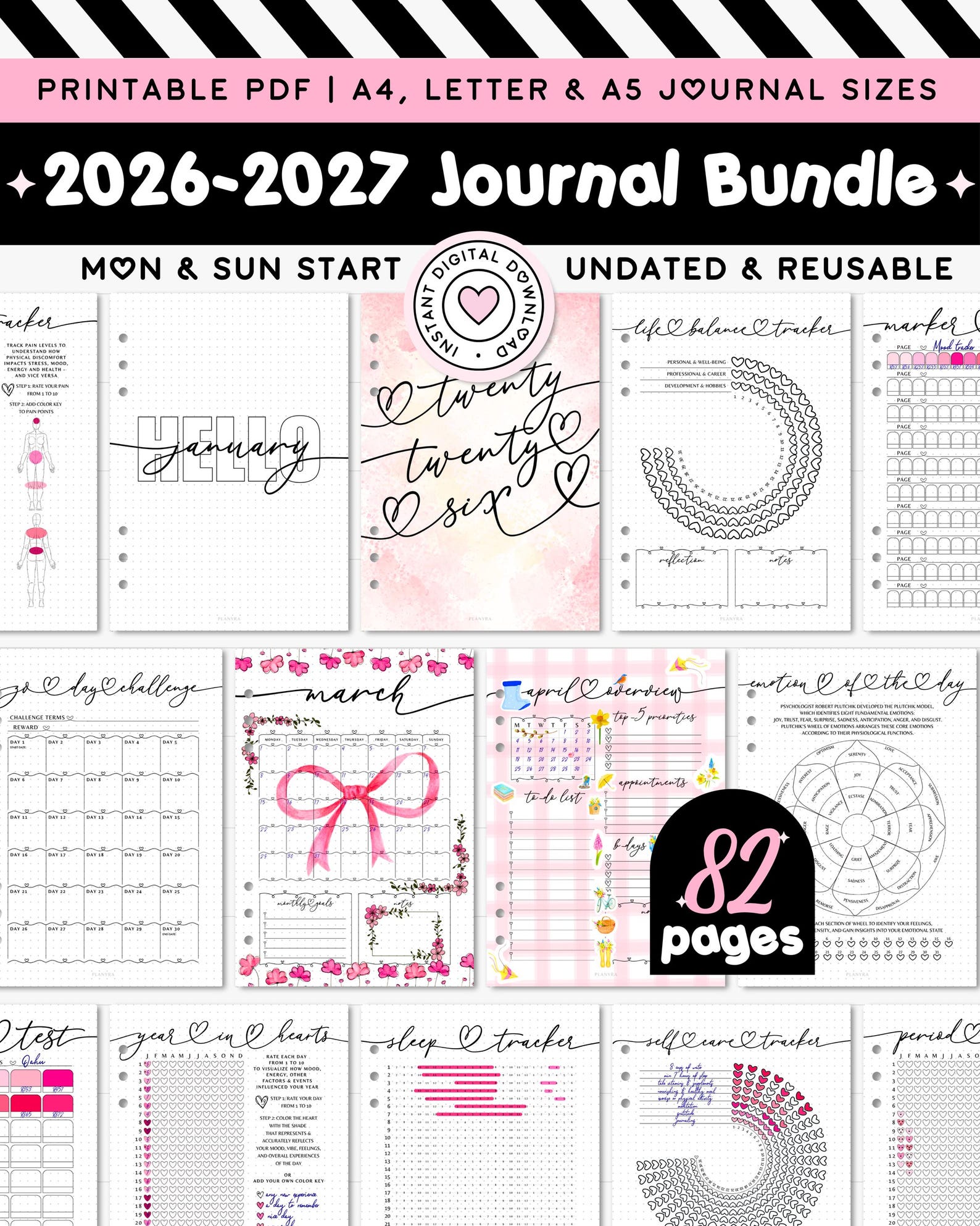 UNDATED 2026-2027 Journal Bundle A5 Planner Insert Premade Bujo ...