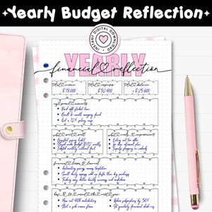 Yearly Finance Reflection Worksheet Printable Journal Page, Financial Planner Insert Annual Budget Review, End of Year Money Audit A4 A5 USL