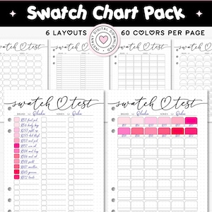 Marker Swatch Test Printable Page for Journal A4 & A5 Blank Color Chart Template 60 Colour Shades, Swatch Set Adult Coloring Palette Tracker