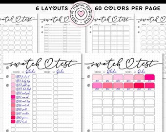Marker Swatch Test Printable Page for Journal A4 & A5 Blank Color Chart Template 60 Colour Shades, Swatch Set Adult Coloring Palette Tracker