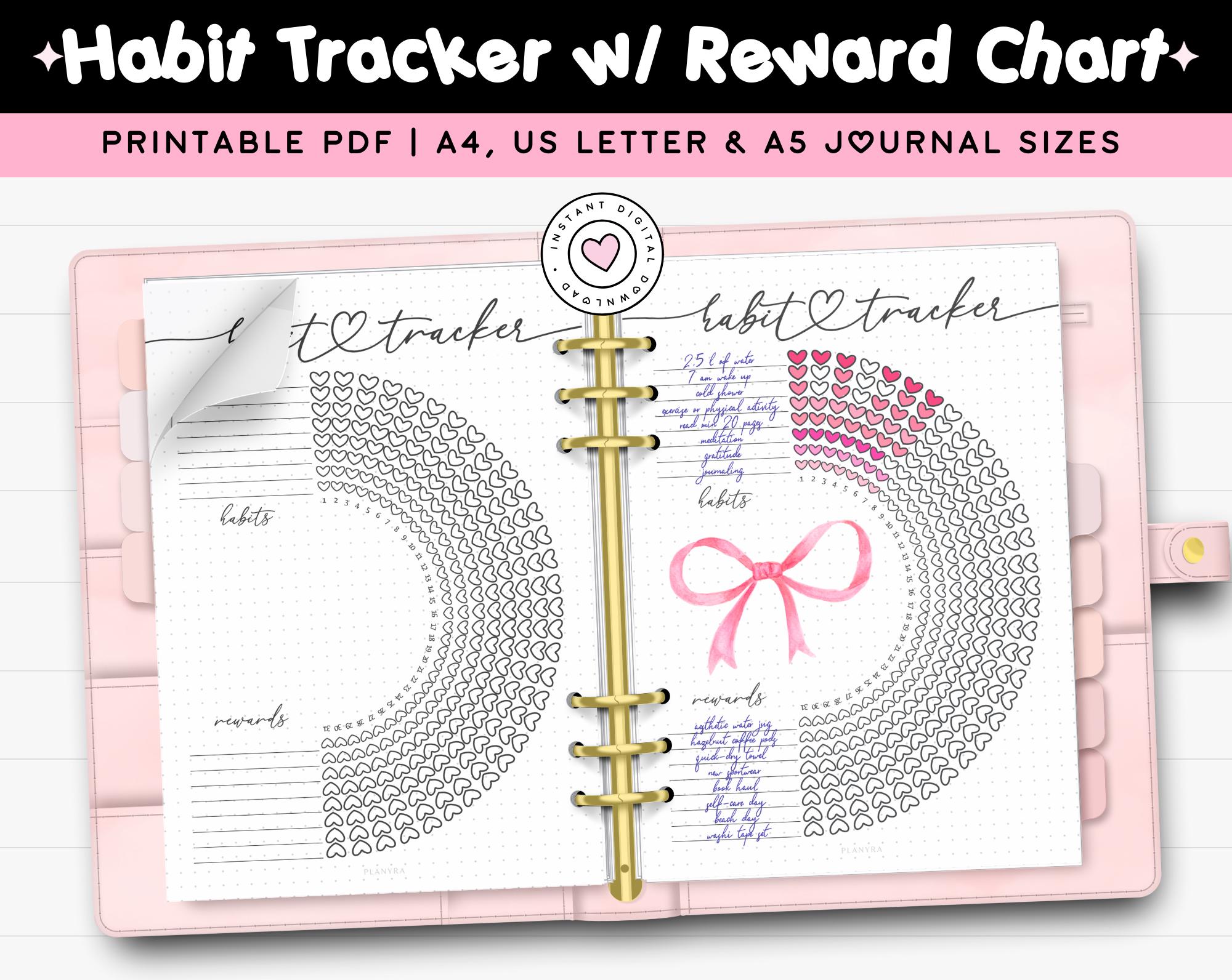 Habit Tracker Reward Chart Printable Bullet Journal A5 Fitness Planner Insert Monthly Wheel of ...