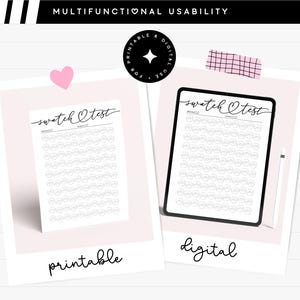 May include: Printable and digital swatch test sheet with a heart symbol and the text "swatch test" in a handwritten font. The sheet is divided into small circles for testing colours or products.