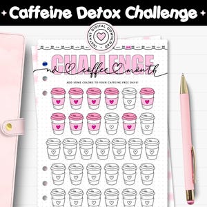 Koffein-Detox-Monats-Challenge: Druckbare Tagebuchseite, Gesundheitsplaner-Einlage, Kaffeefreier Monat, Gesunder Energie-Reset, 30-Tage-Koffeinfreie Diät