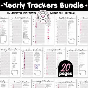 Yearly Tracker Bundle Printable Journal Premade Page Year in Pixels Template A5 Planner Insert Habit Chart Daily Tracking Mood Health Log