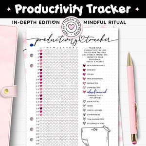 Productivity Tracker Printable Journal A5 Planner Insert Daily Performance Level Log Motivation Trend Mental Health Chart Burnout Prevention