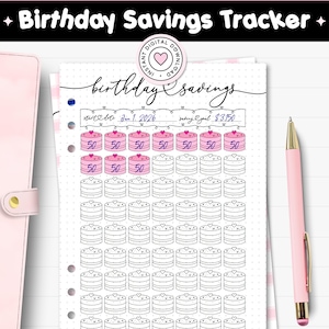 Birthday Savings Tracker Printable Journal Page Budget Planner Insert Dream Party Saving Challenge B-Day Funds Cash Stuffing Binder Template