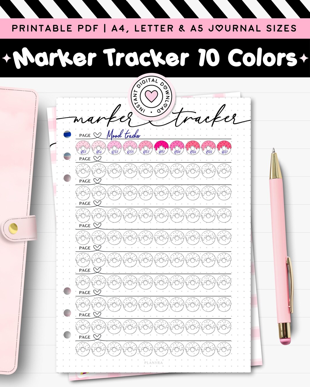 Marker Tracker Printable Journal A5 Planner Insert Blank Color Key ...