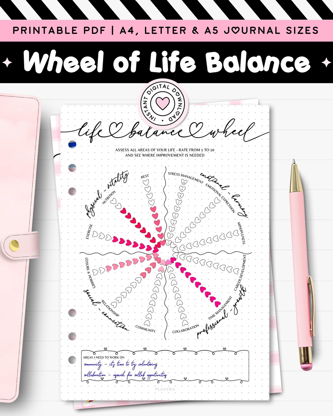 Wheel of Life Printable Journal A5 Goal Planner Insert 12 Areas Life ...