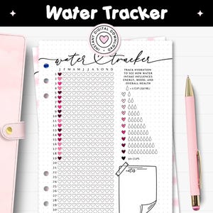 Water Tracker Printable Journal Page A5 Planner Insert Yearly Hydration Log Daily Water Intake Record Water Consumption Drink Habit Tracker