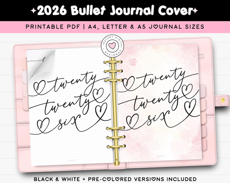 2026 Cover for Printable Journal, A4 A5 Planner Title Page, Custom Bujo ...