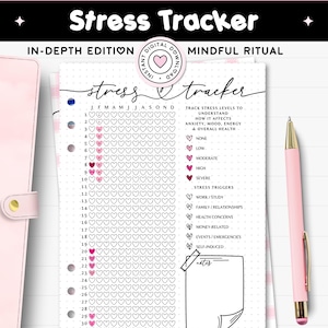 Stress Tracker Printable Journal A5 Planereinlage Stress Level Log Jährliches Angst-Tracker Diagramm Burnout-Prävention Psychische Gesundheit
